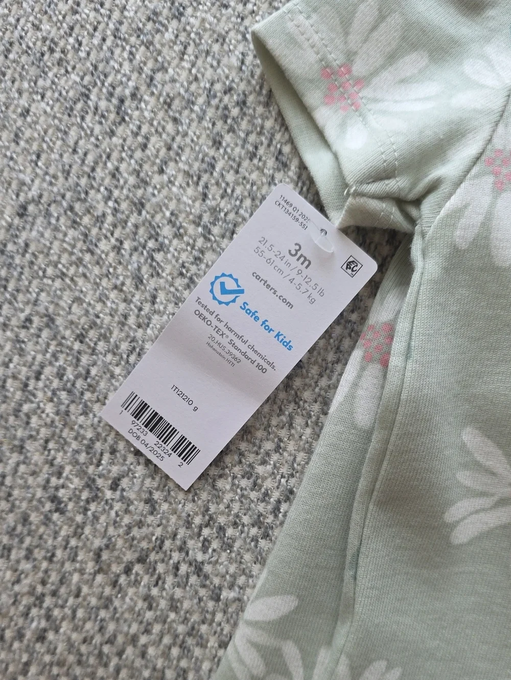 Carter's Mint Green Floral Baby Onesie Set with Pink Accents